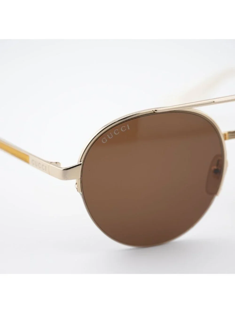Gucci GG0984S 002 Unisex Sunglasses Gold Round Frame, Brown Lenses